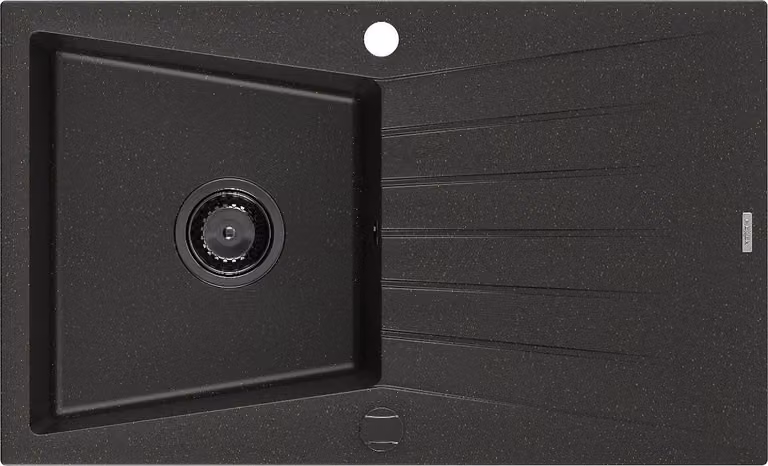 Mexen Cesar lavello in granito a 1 vasca con sgocciolatoio 775 x 470 mm, nero/oro metallizzato, sifone nero - 6514771010-75-B