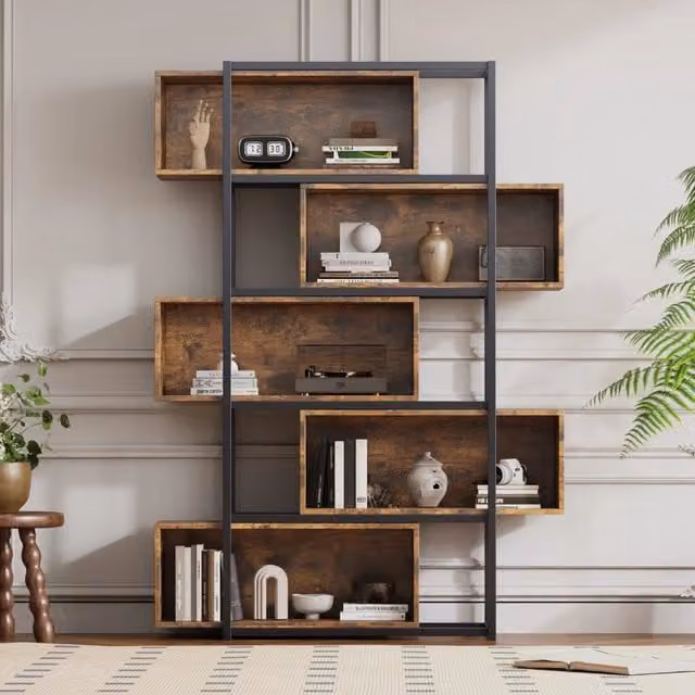 Libreria con design antiribaltamento in MDF nero e marrone