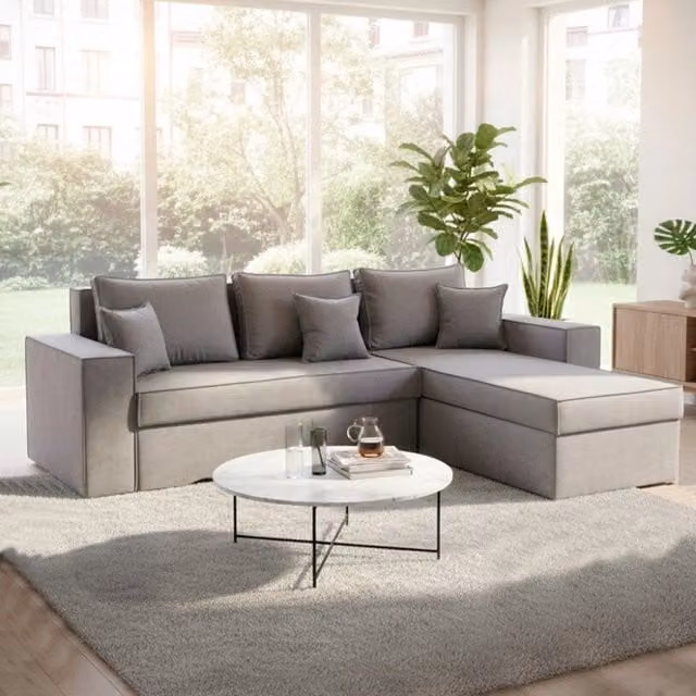 Divano con penisola contenitore reversibile Olymp-M Enjoy23 grigio cenere con funzione letto e struttura in legno massiccio L/P/H: 250 x 174 x 85 cm – 1