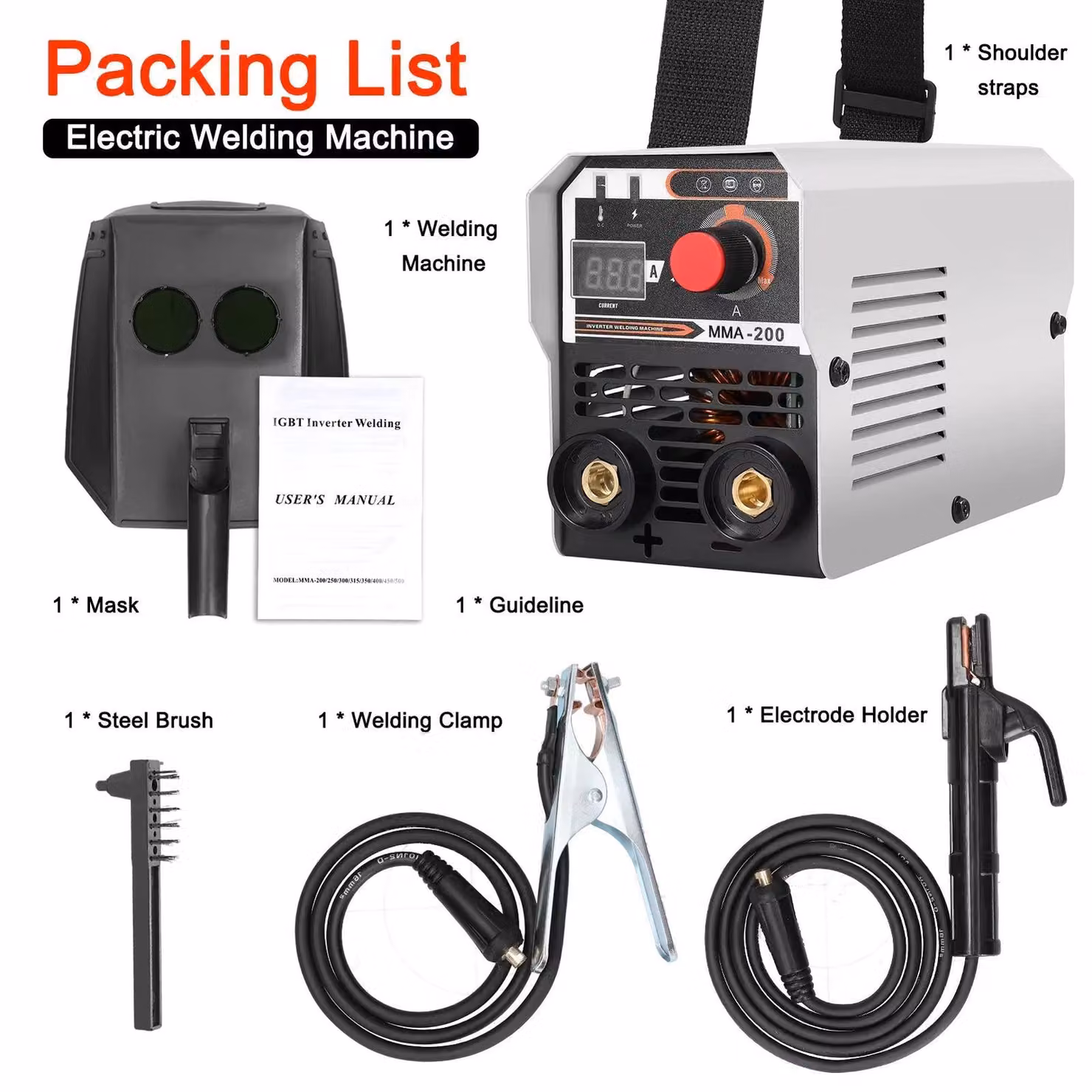 Saldatrice 2 in 1 MMA-200 - Apparecchio di saldatura elettrico IGBT - Con protezione a gas - Colore nero