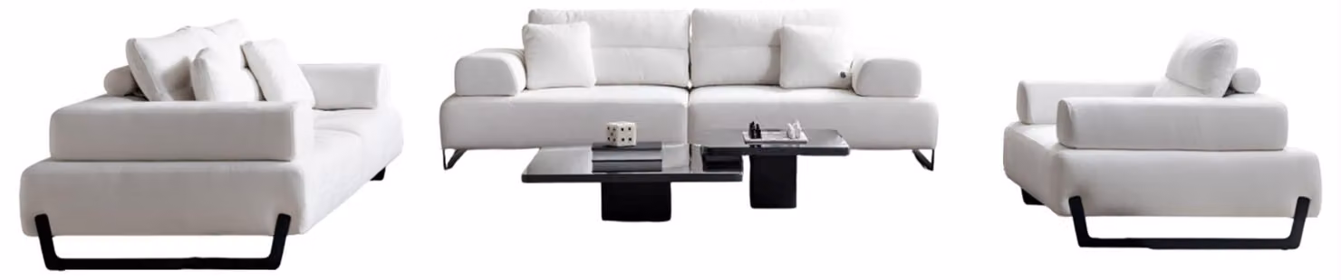 Weiß-Schwarze Couchgarnitur Stilvolle Polstersofas Sessel 2x Tische