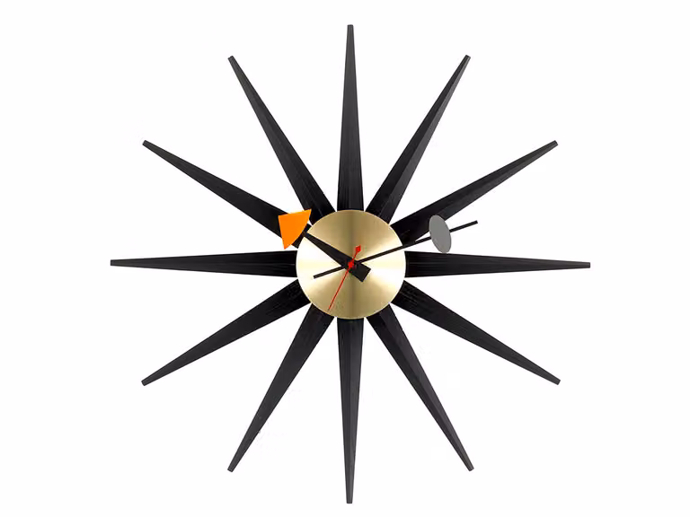 Sunburst Orologio da Parete - Nero/Ottone