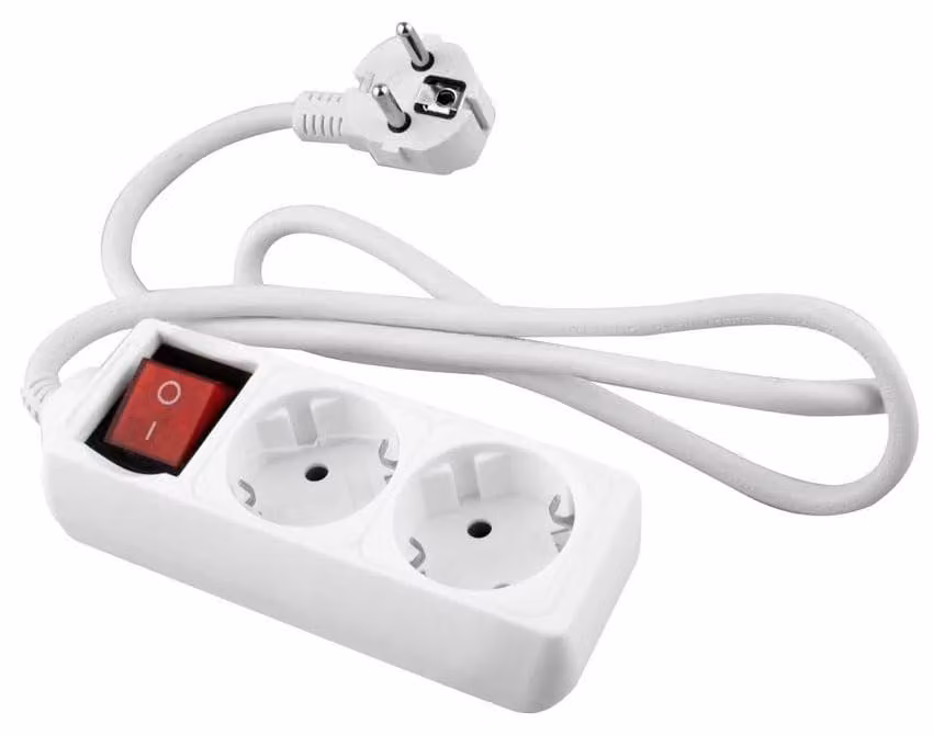 Ciabatta multipresa a 2 prese con interruttore, lunghezza 5 metri, cavo 3G, sezione 1,5 mm², colore bianco, ideale per collegamenti