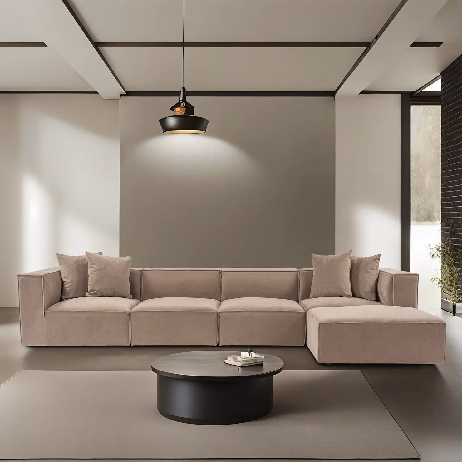 Hanah Home, Sora (L1-O1-O1-1R-POUFFE ) - Cappucino, Ecksofa, 100 % Hainbuche, Cappuccino, 430 x 102 x 75 cm