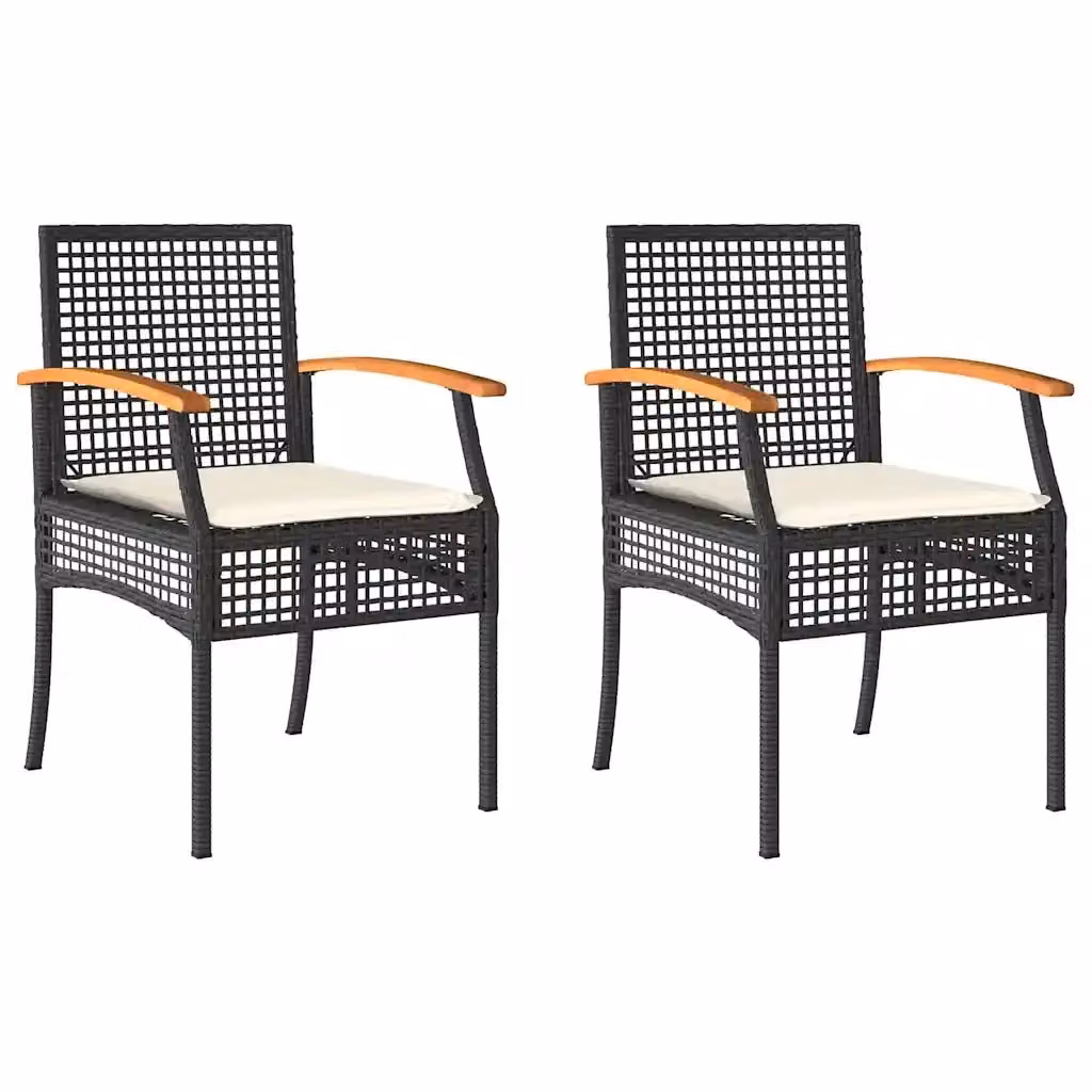 Set di 2 sedie da giardino vidaXL in polyrattan e legno di acacia con cuscini neri resistenti ai raggi UV – 2