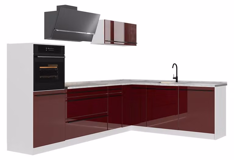 Cucina angolare completa Vicco R-Line Rosso lucido/Bianco 287 x cm senza piano di lavoro, Model 66768