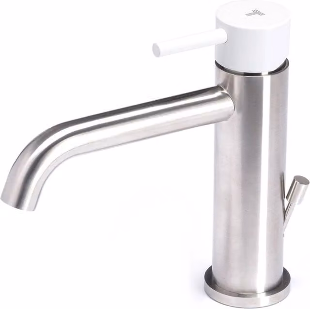 Rubinetto Miscelatore Monocomando Lavabo con Scarico in Acciaio Inox Maniglia Neve