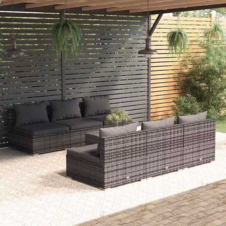 Set da giardino vidaXL composto da 7 pezzi con divani angolari, tavolino e cuscini in polyrattan color antracite