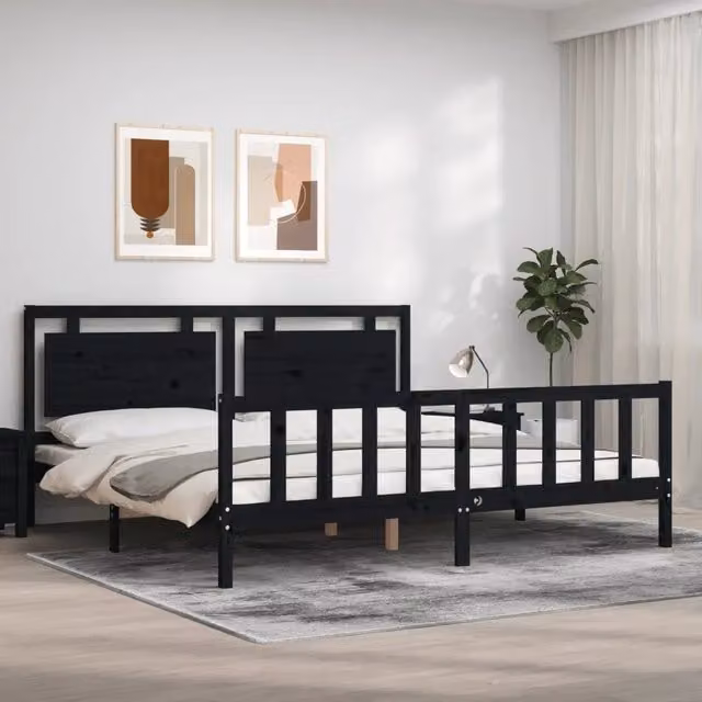 Letto con Testiera in Legno Massello di Pino Nero vidaXL 200x200 cm – 1