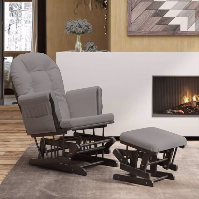 vidaXL Poltrona Glider con Sgabello Grigio Chiaro in Tessuto e Struttura in Legno Massello