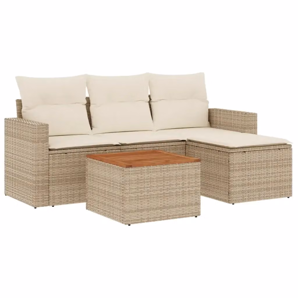 Set Divano da Giardino VIDAXL a L in Polyrattan con Cuscini Beige, 5 Pezzi – 2