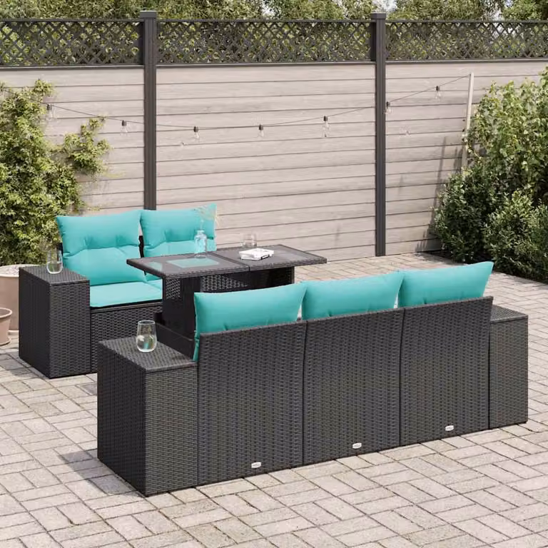 Maison Exclusive - Set Divano da Giardino 6 pz con Cuscini Nero Polyrattan Acacia