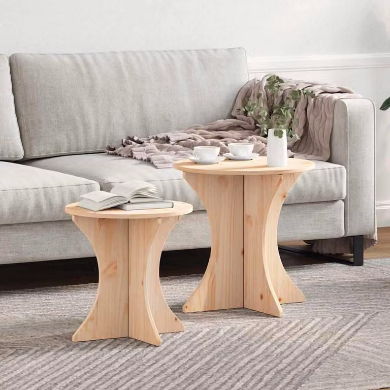 Maison Exclusive - Tavolino da caffè, set da 2 pezzi, colore naturale, dimensioni 46 x 46 x 47 cm, legno massello di pino