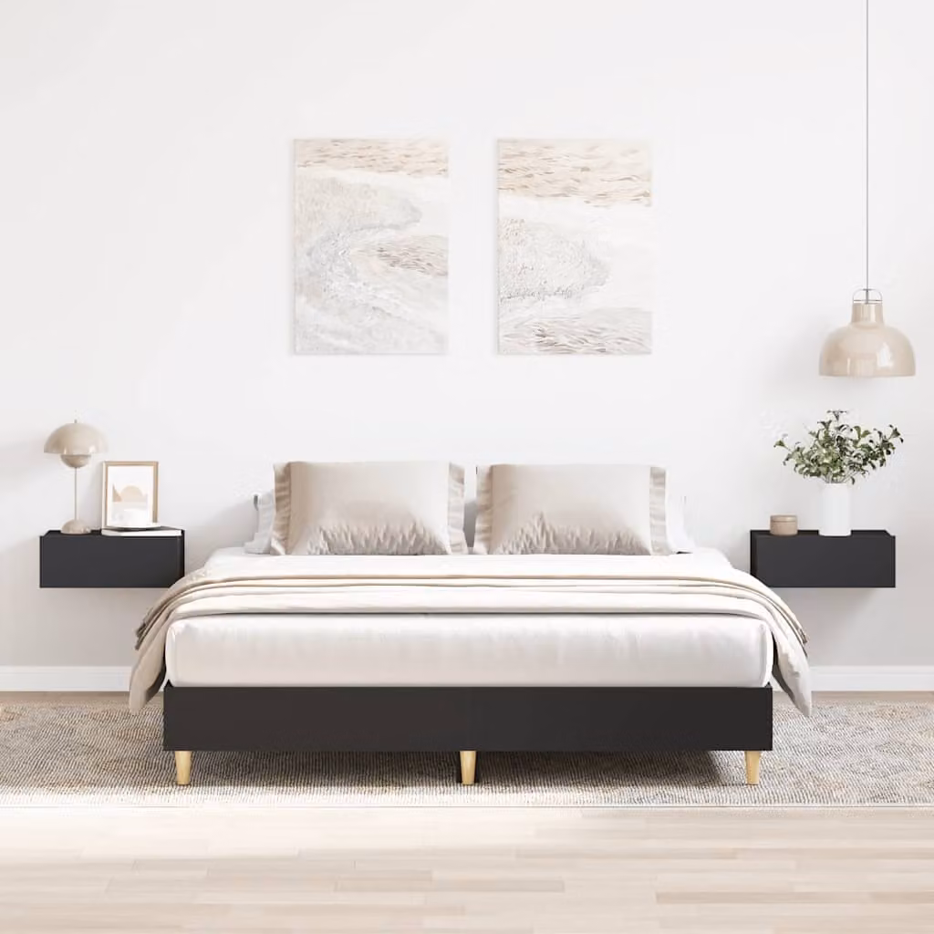 vidaXL Giroletto in legno multistrato nero con doghe fisse L/P/H: 200 x 140 x 25 cm