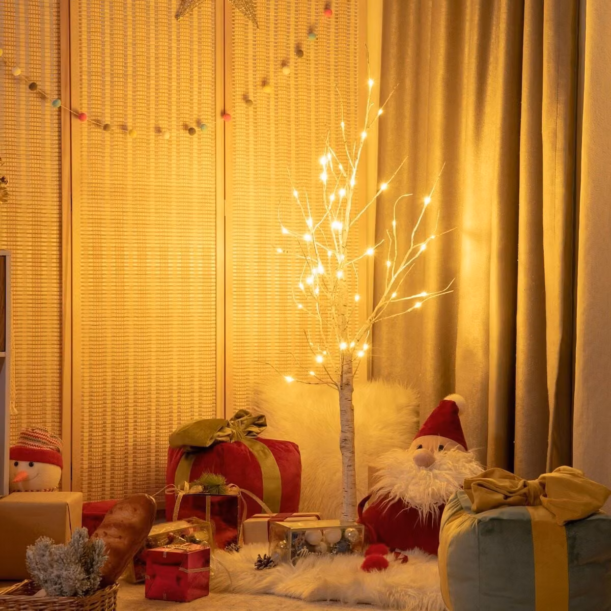 Albero di betulla artificiale bianco Costway con luci LED bianco caldo per Natale, Altezza: 180 cm