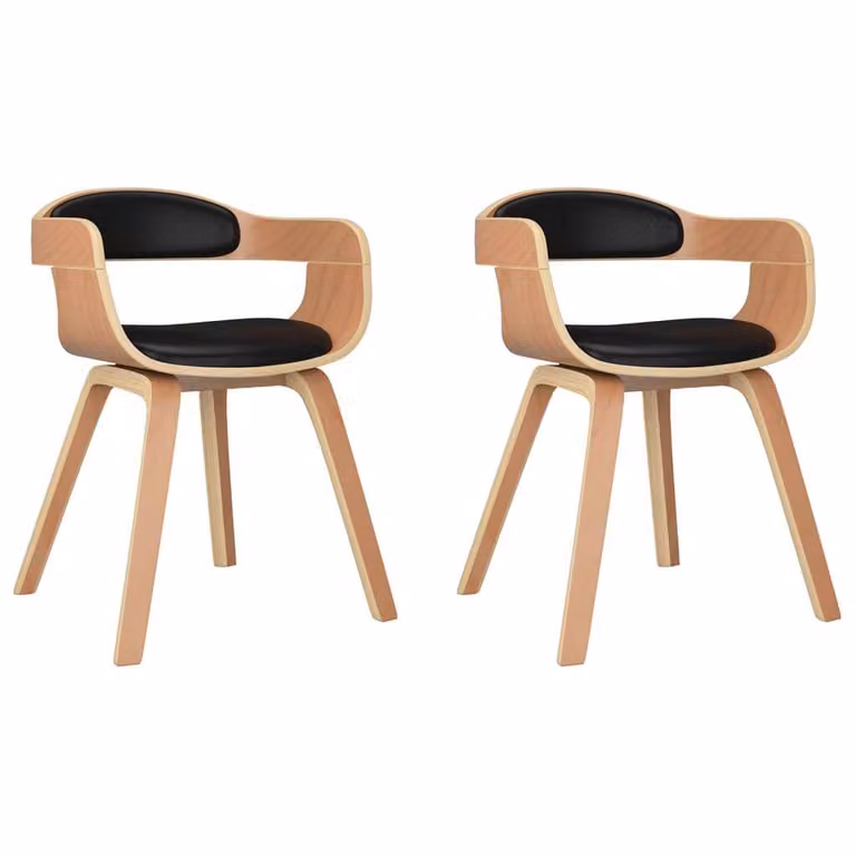 Sedie da Pranzo 2 pz Nere in Legno Curvato e Pelle finta