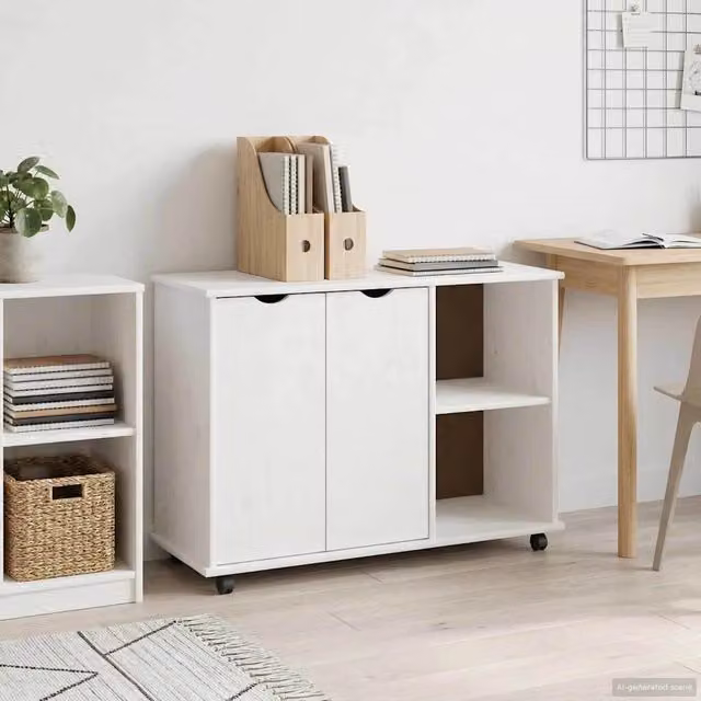 Mobile con ruote vidaXL in legno di pino bianco L: 100 cm, P: 39 cm, H: 65,5 cm – 1