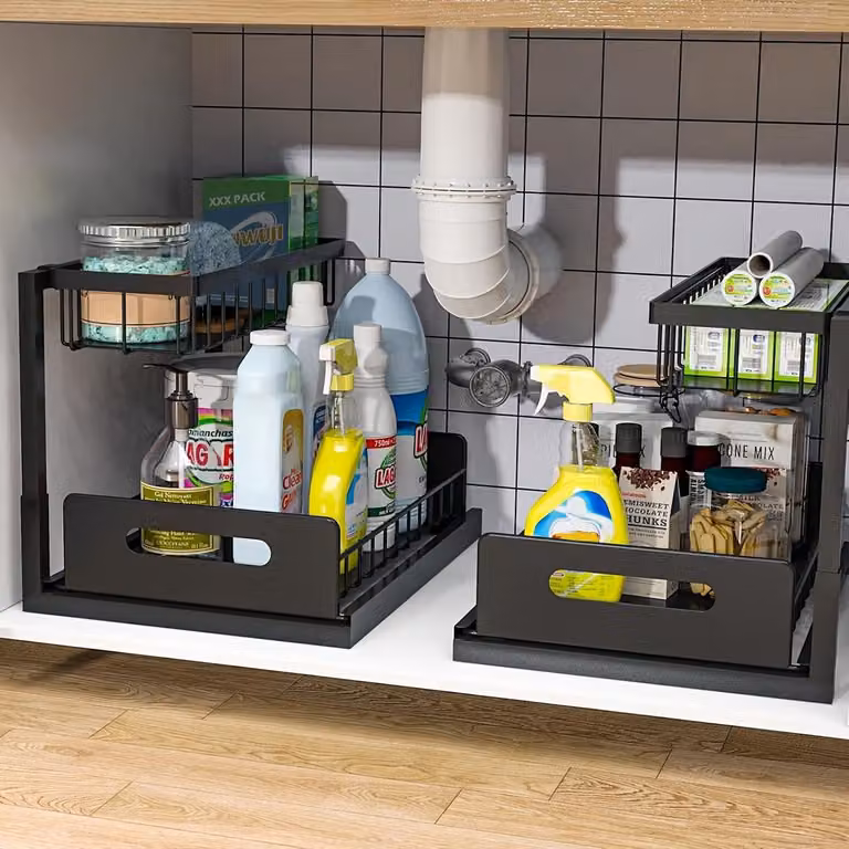 organizzatore da cucina nero, scaffale sottolavello a 2 livelli, organizzatore per mobile lavello/bagno/armadio, scaffale per mobile lavello, scaffale portaoggetti.