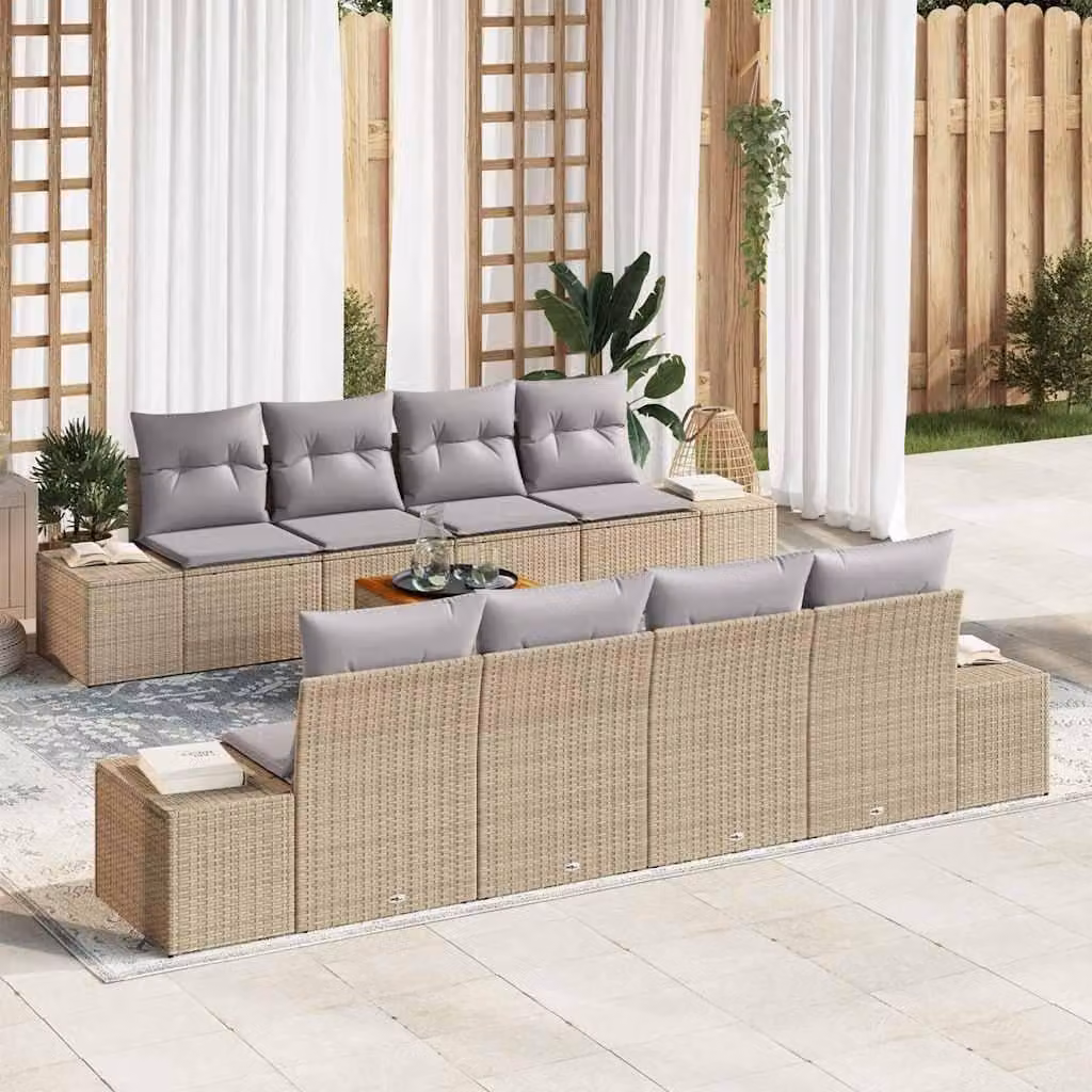Maison Exclusive - Set da giardino composto da 9 pezzi. Divano e poltrone in rattan sintetico, color beige e grigio chiaro