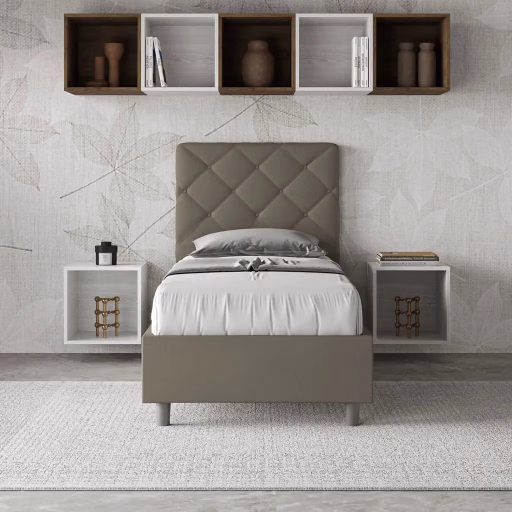 Letto singolo contenitore BS COM imbottito in similpelle color cappuccino L: 80 cm, P: 200 cm, H: 95 cm – 2