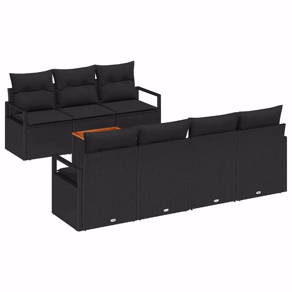 Set Divano da Giardino vidaXL 8 Pezzi in Polyrattan Nero con Cuscini e Tavolino – 2