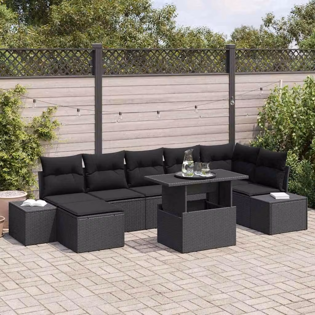 Maison Exclusive - Set da giardino composto da 8 pezzi, divano in rattan sintetico nero