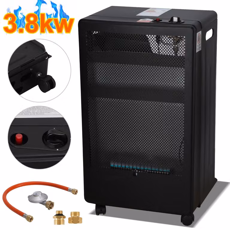 Fornello a gas Ikodm con fiamma blu, 3800 W, pieghevole e portatile, adatto per bombole di GPL fino a 15 kg, completo di 2 adattatori EU