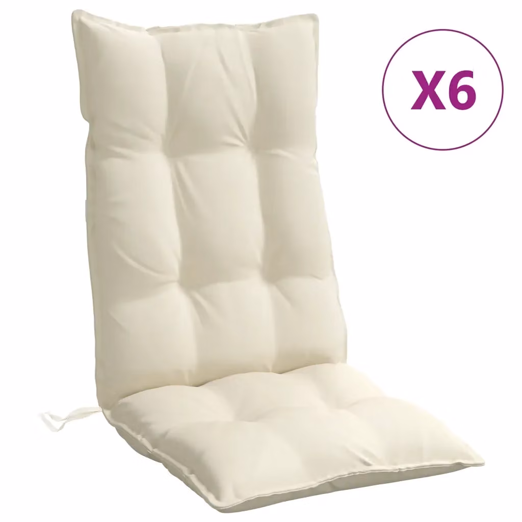 Set di 6 cuscini per sedia con schienale alto vidaXL, colore beige, in tessuto poliestere traspirante e idrorepellente, forma rettangolare – 2