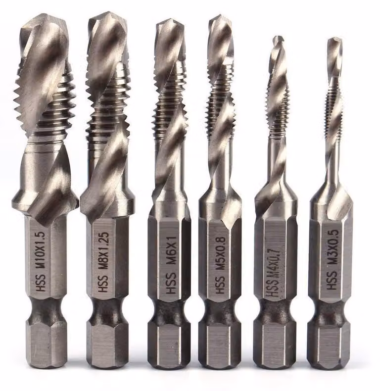 Set di 6 punte combinate, acciaio HSS, per viti M3-M10