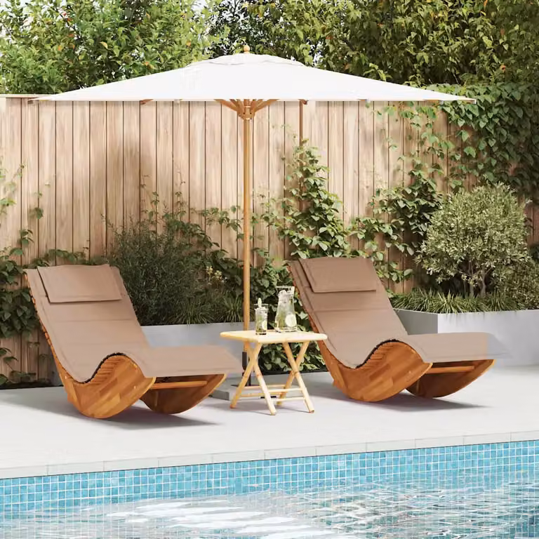 Set di 2 lettini da sole vidaXL in legno di acacia marrone con cuscini beige impermeabili per giardino e terrazza