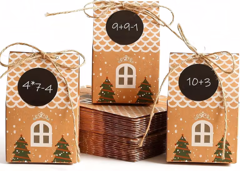 Calendario dell'Avvento da riempire - Calendari dell'Avvento a forma di casetta da appendere o da esporre, con adesivi numerati - Kit creativo fai-da-te per il calendario dell'Avvento