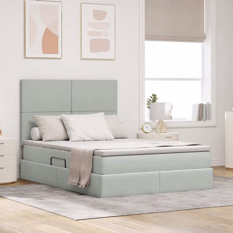 Letto con contenitore vidaXL in velluto grigio con illuminazione LED e porta USB L/P/H: 140 x 200 x 204 cm