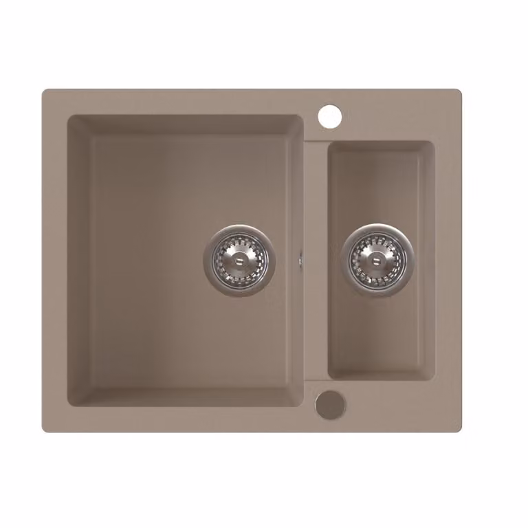 VBChome Lavello da incasso 60x50x20 cm, granito beige, 1,5 vasche, lavello da incasso con finitura screziata, vasca secondaria, sifone