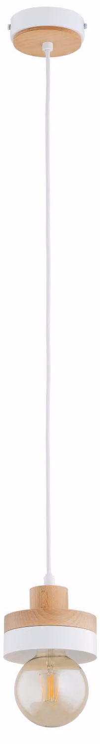 Lampada a sospensione con blocchi rotondi LARSO bianca 1xE27x15W in legno, dimensioni: 90x12x12 cm, IP20 Alfa
