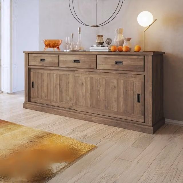 Credenza colore noce eastwood 3 cassetti e 2 ante scorrevoli Anthony67070 219,6x49,8x95H stile shabby