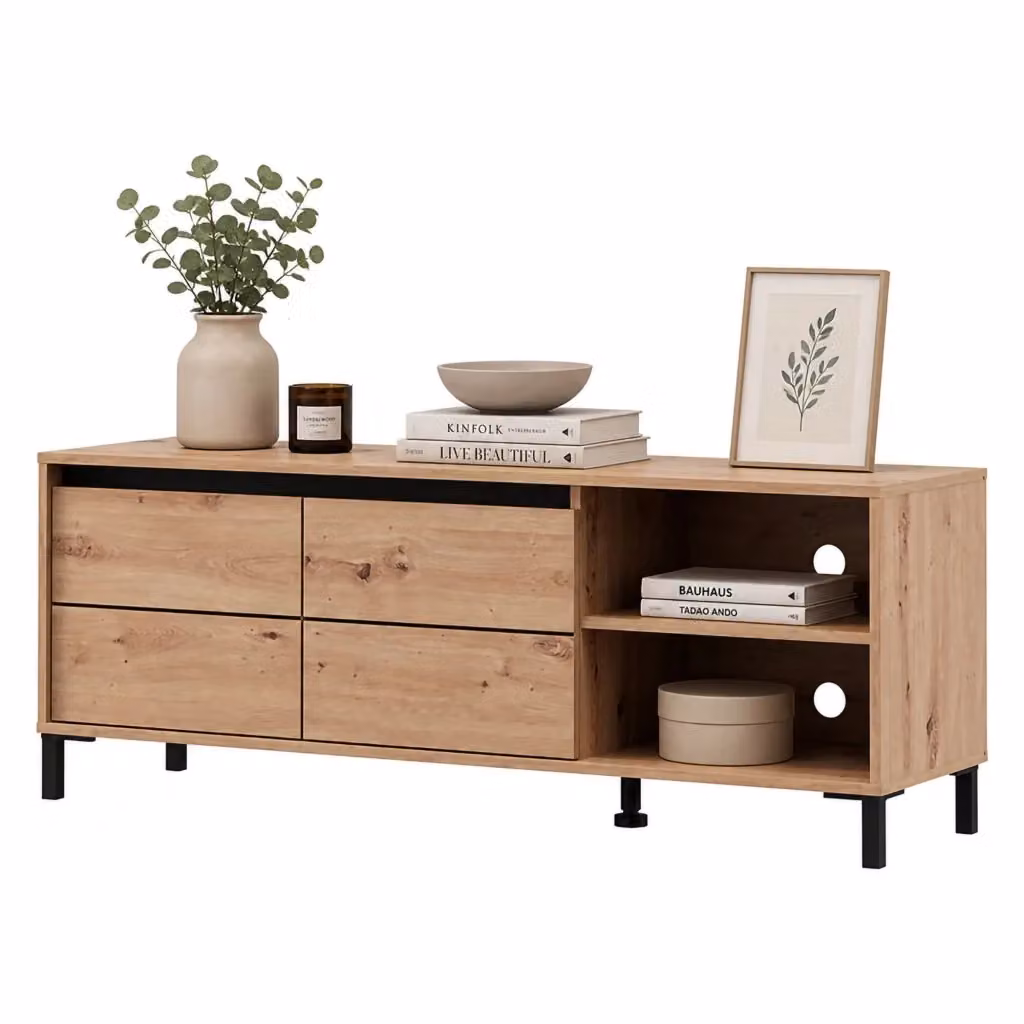 Mobile Porta TV Cigno DMORA con 2 Ripiani, Marrone Rovere Nodi, L/P/H: 138 x 40 x 52 cm – 2