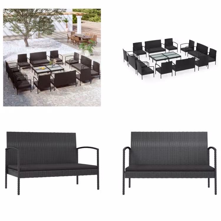 vidaXL 16 pezzi set salotto da giardino con cuscini in poly rattan nero - Set salotto da giardino - Set salotto da giardino - Mobili da patio - Mobili da giardino
