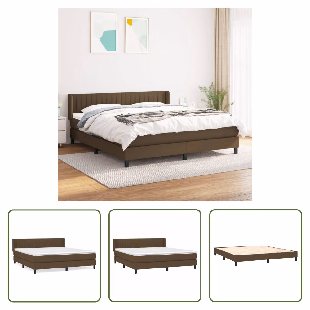 The Living Store Letto a molle con materasso marrone scuro 160x200 cm in tessuto