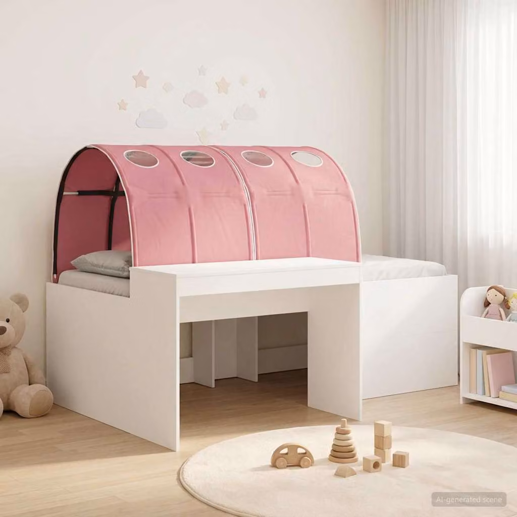 Letto per bambini con tunnel vidaXL in legno ingegnerizzato, Bianco e Rosa, L/P/H: 200 x 80 x 123,5 cm