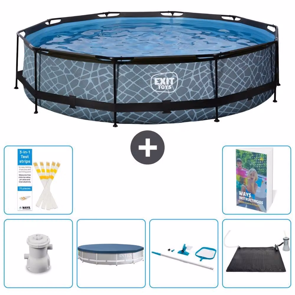 Piscina fuori terra - Design effetto pietra - 360x76 cm - 5 pezzi - Modello S241