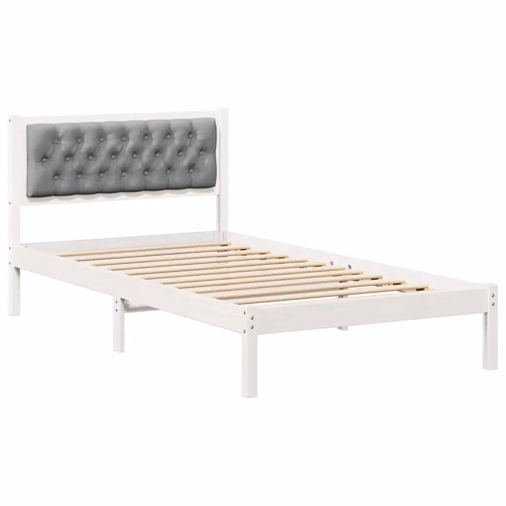 Struttura del letto vidaXL in pino massello laccato grigio e bianco, dimensioni 100 x 200 cm – 2