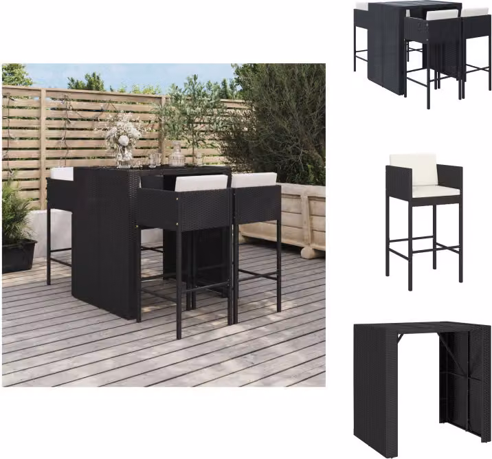 vidaXL Set bar da giardino 5 pezzi con cuscini in poly rattan nero - Set di mobili da giardino