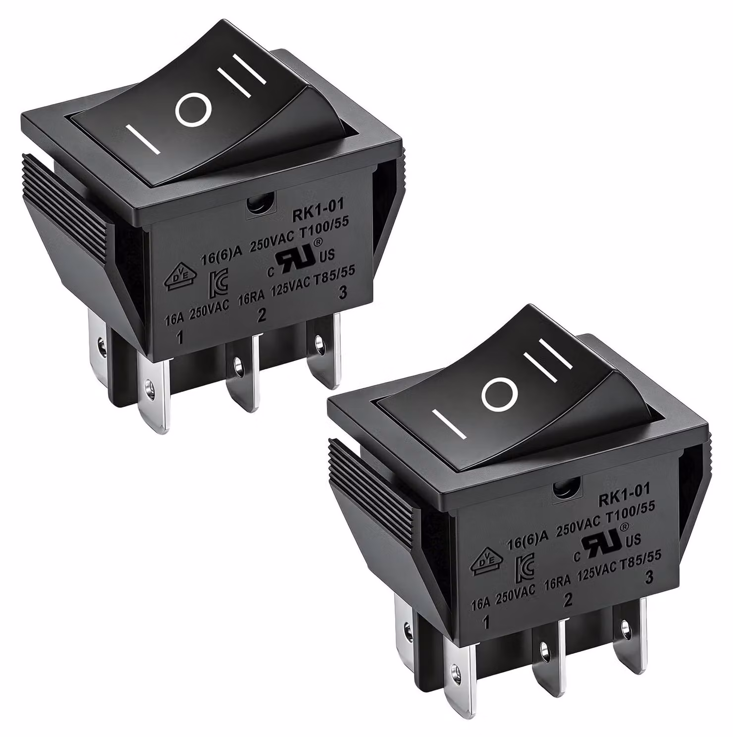 Interruttore a levetta DPDT, 16A, 250V AC, nero, confezione da 2 pezzi