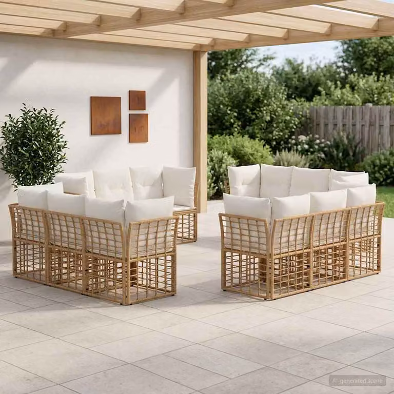 Set di divani da esterno a L vidaXL in stile moderno con struttura in acciaio verniciato e cuscini inclusi, colori beige e marrone