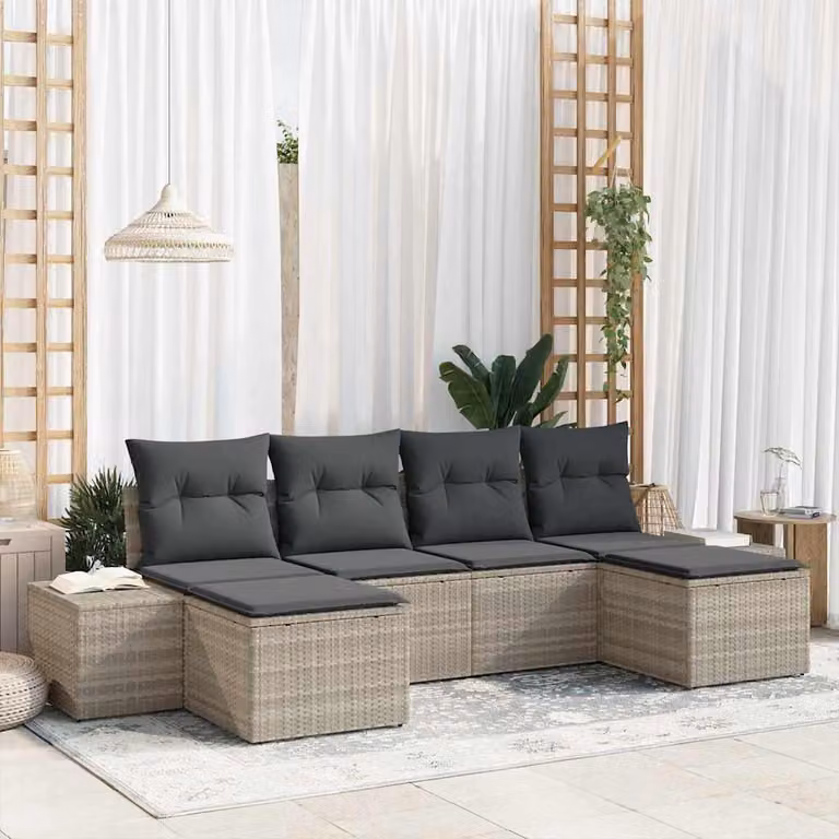 Maison Exclusive - Set da giardino composto da 6 pezzi, divano in rattan sintetico color grigio chiaro