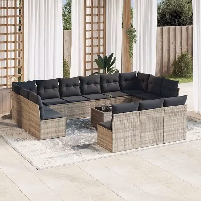 Set di Divani da Giardino a Forma di U VIDAXL in Polyrattan Grigio con 14 Pezzi e Cuscini Inclusi – 1