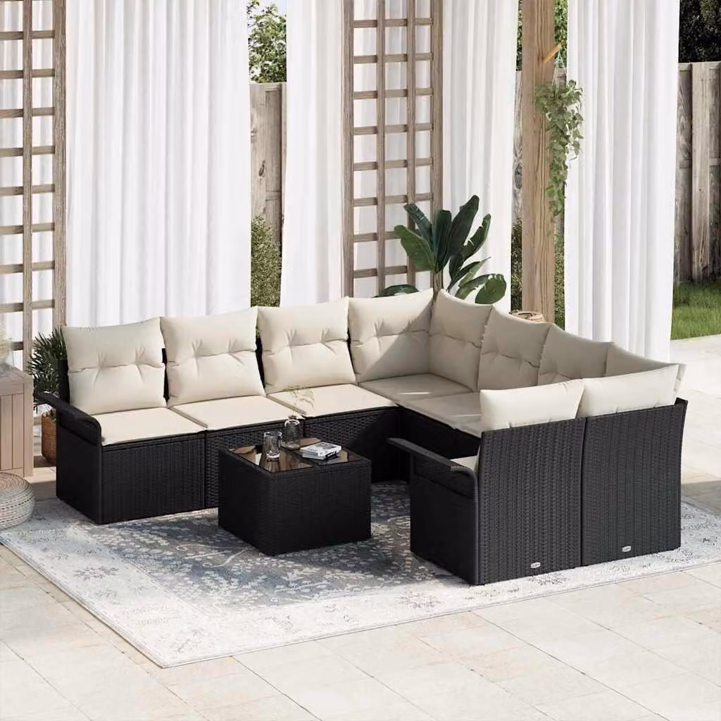 Maison Exclusive - Set Divano da Giardino 9 pcs Nero Poly Rattan