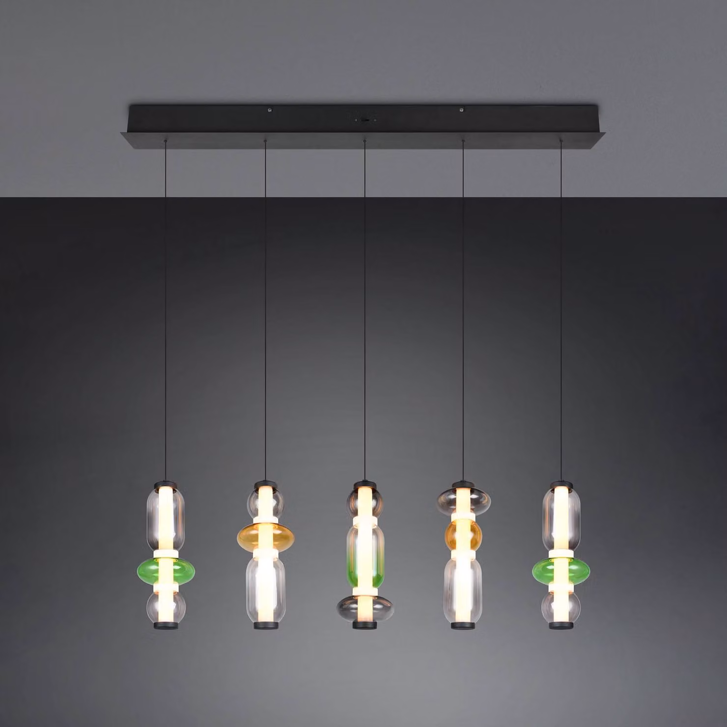 Trio Lighting Lampada a sospensione in vetro Minerva, dimmerabile, Multicolore, Soggiorno / Sala da pranzo, Vetro, Lampada a sospensione