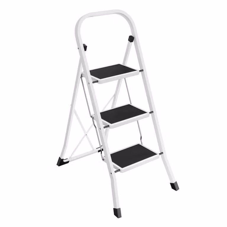 Scaletta Pieghevole Chiusura di Sicurezza per Piegamento, Bianco Semplice / 3 Gradini（46,5 x 74,5 x 105 cm）