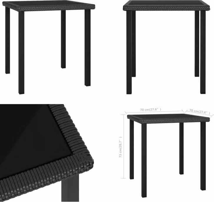 vidaXL Tavolo da pranzo da giardino nero 70x70x73 cm Poly Rattan - Tavolo da giardino - Tavoli da giardino - Tavolo - Tavoli